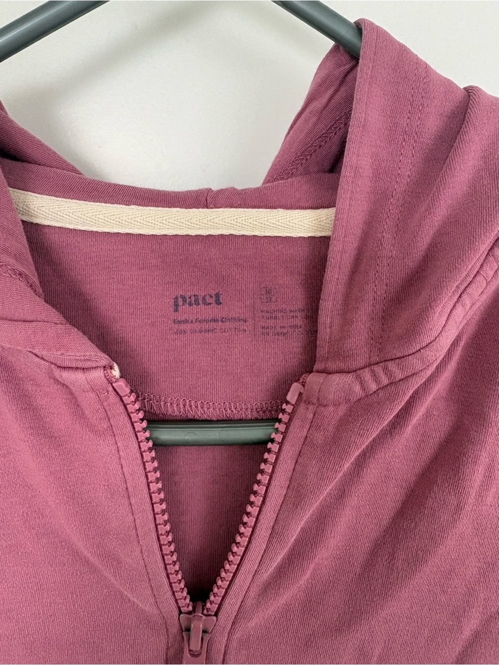 PACT Organic Cotton Full Zip Hooded Hoodie Jacket Mauve Pink XS - Picture 3 of 6